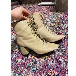 Zara laced high-heel ankle boots, size 8, beige